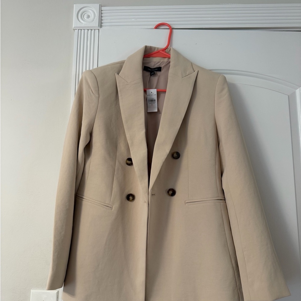 Ann Taylor Double-Breasted Beige Blazer